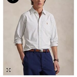 Polo Ralph Lauren Classic Fit Striped Oxford Shirt white Blue Preppy XL